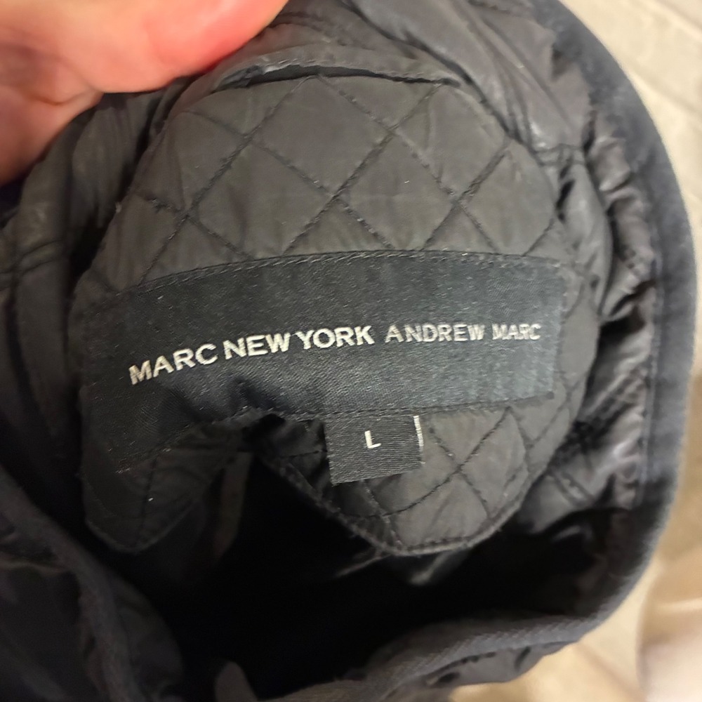 Marc New York Andrew Marc Quilted Chevron Jacket Black Size L Stand Collar Zip - Picture 5 of 5